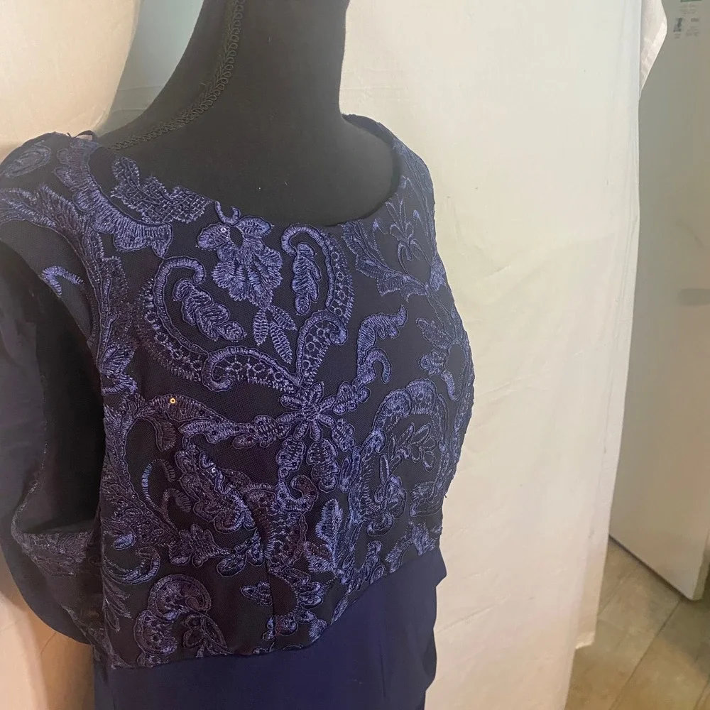 Alex Evenings Navy Blue Beaded Lace Gown Formal Evening Wedding Guest Size‎ 18